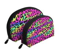 Patrón geométrico Brillante de neón Abstracto, Bolsa de Maquillaje de Concha, Monedero pequeño para Mujer, Bolsa de artículos de tocador, Bolsa de cosméticos, 2 Piezas
