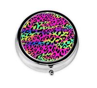 Patrón geométrico brillante de neón abstracto, Pastillero, Pastillero redondo Pequeño contenedor de pastillas Organizador de pastillas de viaje