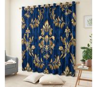 Patrón Geométrico Cortina Opaca Patrón Barroco Impresión 3D Cortinas con Ojales, Azul Oscuro Cortinas Termicas 2 Paneles 75An x 166Al cm para niños niñas Dormitorio Ventana