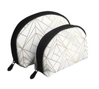 Patrón geométrico Dorado con Brillo Blanco, Bolsa de Maquillaje de Concha, Monedero pequeño para Mujer, Bolsa de artículos de tocador, Bolsa de cosméticos, 2 Piezas
