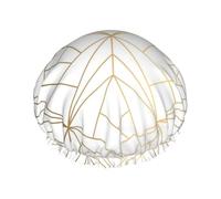Patrón geométrico dorado con brillo blanco,Gorro de ducha, gorro de noche, gorro de baño elástico impermeable de doble capa, reutilizable para el cabello.