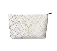 Patrón geométrico Dorado con Destellos Blancos,Neceser de Pana, Neceser de Maquillaje portátil, Neceser de Viaje