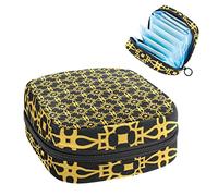 Patrón geométrico dorado con fondo negro, bolsa de almacenamiento de servilletas sanitarias femeninas, bolsas de copa menstrual femenina, soporte para almohadillas de lactancia, bolsas de tampón,