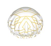 Patrón geométrico dorado,Gorro de ducha, gorro de noche, gorro de baño elástico impermeable de doble capa, reutilizable para el cabello.