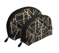 Patrón geométrico Estilo Art Deco de Dos Lados, Bolsa de Maquillaje de Concha, Monedero pequeño para Mujer, Bolsa de artículos de tocador, Bolsa de cosméticos, 2 Piezas