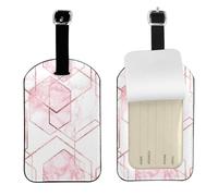 Patrón geométrico sin costuras con líneas doradas brillantes y mármol rosa.,Etiquetas de equipaje de cuero sintético con nombre, etiquetas de viaje duraderas, 2 unidades