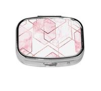 Patrón geométrico sin costuras con líneas doradas con purpurina y mármol rosa, pastillero Meta con 2 compartimentos, organizador portátil