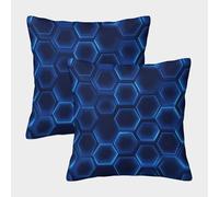 Patrón Hexagonal Azul Diseño tecnológico futurista Funda De Almohada Impresa 3D para Adultos, Transpirable Y Lavable, Resistente Al Desgaste para Uso Diario En Cama Y Salón 40x40cm