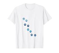 Patrón Huellas de Animales Azules Gato Perros Mascotas Patas Camiseta gráfica económica, Hombre, Blanco, XL