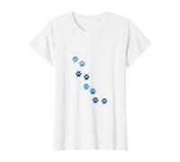 Patrón Huellas de Animales Azules Gato Perros Mascotas Patas Camiseta gráfica económica, Mujer, Blanco, L