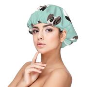 Patrón infantil con ilustración de cachorro azul de Pug,Gorro de dormir de satén para adultos - Gorro de dormir elástico para mujer, cubrecabello nocturno