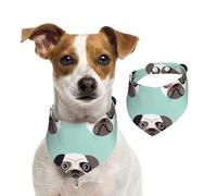 Patrón Infantil con ilustración de Cachorro Azul de Pug,Pañuelos de algodón para Perros, Bufandas Ajustables para Mascotas,L