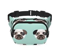 Patrón Infantil con ilustración de Cachorro Azul de Pug,Riñonera Cuadrada de Doble Capa, Bolso de Viaje, Bolso Informal para el Pecho.