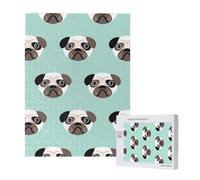 Patrón Infantil con ilustración de Cachorro Azul de Pug,Rompecabezas de Madera de 500 Piezas para Adultos y Adolescentes.