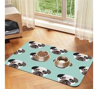 Patrón Infantil con ilustración de Cachorro Azul de Pug,Tapete para Comida de Mascotas, manteles Individuales de Cuero sintético para Gatos y Perros,40x60cm