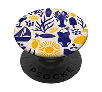 Patrón Mediterráneo Verano Y Langosta Limones Veleros Azul PopSockets PopGrip Adhesivo