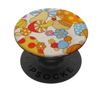 Patrón Retro de Hongos Vintage diseño estético Cottagecore PopSockets PopGrip Adhesivo