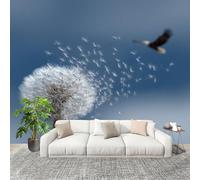 PatróN Simple de Diente de LeóN Fotomurales 350x256 cm Papel Pintado Tejido No Tejido Fotomural Azul Efecto 3D Papel Tapiz Decorativos para Dormitorio Salón TV Pared Murales Póster