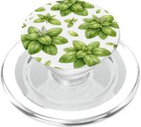 Patrón sin Costuras botánico de albahaca | Diseño Floral a Base de Hierbas PopSockets PopGrip para MagSafe