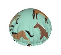 Patrón sin costuras con caballos en estilo plano,Gorro de ducha, gorro de noche, gorro de baño elástico impermeable de doble capa, reutilizable para el cabello.