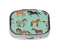 Patrón sin costuras con caballos en estilo plano, pastillero Meta con 2 compartimentos, organizador portátil