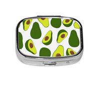 Patrón sin costuras de aguacate fresco aislado en blanco, pastillero meta con 2 compartimentos, organizador portátil