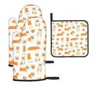 Patrón sin Costuras de Corgi en acción, Guantes de Cocina Resistentes al Calor, Manoplas y agarraderas (Juego de 3 Piezas)
