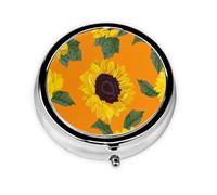 Patrón sin costuras de girasol, Pastillero, Pastillero redondo Pequeño contenedor de pastillas Organizador de pastillas de viaje