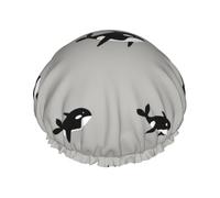 Patrón sin costuras de orca en estilo de dibujos animados,Gorro de ducha, gorro de noche, gorro de baño elástico impermeable de doble capa, reutilizable para el cabello.
