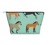 Patrón Sin Fisuras con Caballos En Estilo Plano, Bolsa de artículos de tocador Bolsa de Maquillaje Bolsa de cosméticos Bolsa de artículos de tocador de Viaje portátil