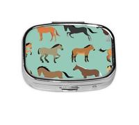 Patrón Sin Fisuras Con Caballos En Estilo Plano, Pastillero cuadrado para bolsillo o monedero, pequeño contenedor de pastillas, organizador de pastillas de viaje