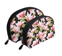 Patrón Sin Fisuras con Flor De Magnolia, Bolsa de Maquillaje de Concha, Monedero pequeño para Mujer, Bolsa de artículos de tocador, Bolsa de cosméticos, 2 Piezas