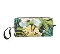 Patrón Sin Fisuras con Flores Plumeria Orquídea Flor Camaleón Vintage, Bolsa de Maquillaje Bolsa de cosméticos Bolsa de artículos de tocador de Viaje portátil Bolsa de Maquillaje