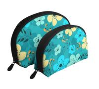 Patrón sin Fisuras de Flores de Primavera, Bolsa de Maquillaje de Concha, Monedero pequeño para Mujer, Bolsa de artículos de tocador, Bolsa de cosméticos, 2 Piezas