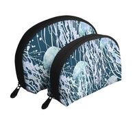 Patrón sin Fisuras de Medusas Acuarela, Bolsa de Maquillaje de Concha, Monedero pequeño para Mujer, Bolsa de artículos de tocador, Bolsa de cosméticos, 2 Piezas
