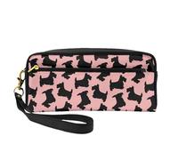 Patrón Terrier Escocés Rosa Negro, Bolsa de Maquillaje Bolsa de cosméticos Bolsa de Aseo de Viaje portátil Estuche de Cuero para Mujeres y niñas
