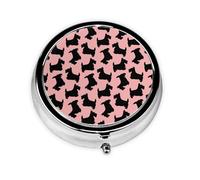 Patrón Terrier Escocés Rosa Negro, Pastillero, Pastillero redondo Pequeño contenedor de pastillas Organizador de pastillas de viaje