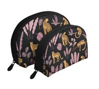 Patrón Tropical de Leopardo, Bolsa de Maquillaje de Concha, Monedero pequeño para Mujer, Bolsa de artículos de tocador, Bolsa de cosméticos, 2 Piezas