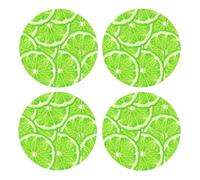 Patrón Verde Lima limón,Posavasos Redondos de Corcho MDF, Almohadilla para Tazas, Juego de 4 Posavasos para Bebidas