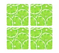 Patrón Verde Lima,Posavasos Cuadrados de Corcho MDF, Almohadilla para Tazas, Juego de 4 Posavasos para Bebidas