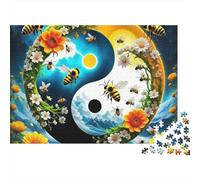 Patrón Yin Yang Puzzle de 1000 Piezas Papel Adultos Abejas y Flores Juego Familiar Relajación Decoración Regalo 52x38cm/1000pcs
