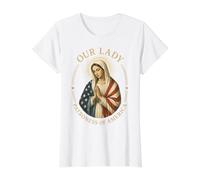 Patrona de América USA Nuestra Señora Madre María Católica Camiseta gráfica económica, Mujer, Blanco, L