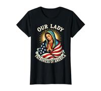 Patrona de América USA Nuestra Señora Madre María Católica Camiseta gráfica económica, Mujer, Negro, XS