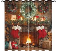 Patrones De Elementos NavideñOs Infantil Cortinas Opacas Aislantes 2 Paneles 91.5An x 214Al cm Verde Suave Poliéster Cortina con Ojales para Salon Dormitorio Oficina Hotel Decorativa