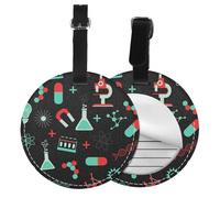 Patrones de química y ciencia verde,Etiquetas de equipaje de cuero sintético con nombre, etiquetas de viaje duraderas, 2 unidades