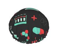 Patrones de química y ciencia verde,Gorro de ducha, gorro de noche, gorro de baño elástico impermeable de doble capa, reutilizable para el cabello.