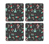 Patrones de química y Ciencia Verde,Posavasos Cuadrados de Corcho MDF, Almohadilla para Tazas, Juego de 4 Posavasos para Bebidas