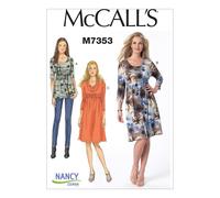 Patrones McCall M7353: blusa y vestidos con cintura el?stica levantada para se?oras