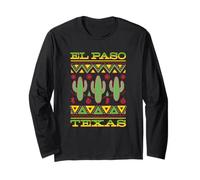 Patrones tradicionales de cactus de El Paso Texas Vintage Retro Manga Larga