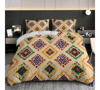 Patrones Tradicionales éTnicos Funda Nordica 3 Piezas 260x240 cm Cama 180 cm Amarillo Juego de Funda Nordica y 2 x Fundas de Almohada de 50x75 cm para Niño Chico Adulto de Ropa de Cama